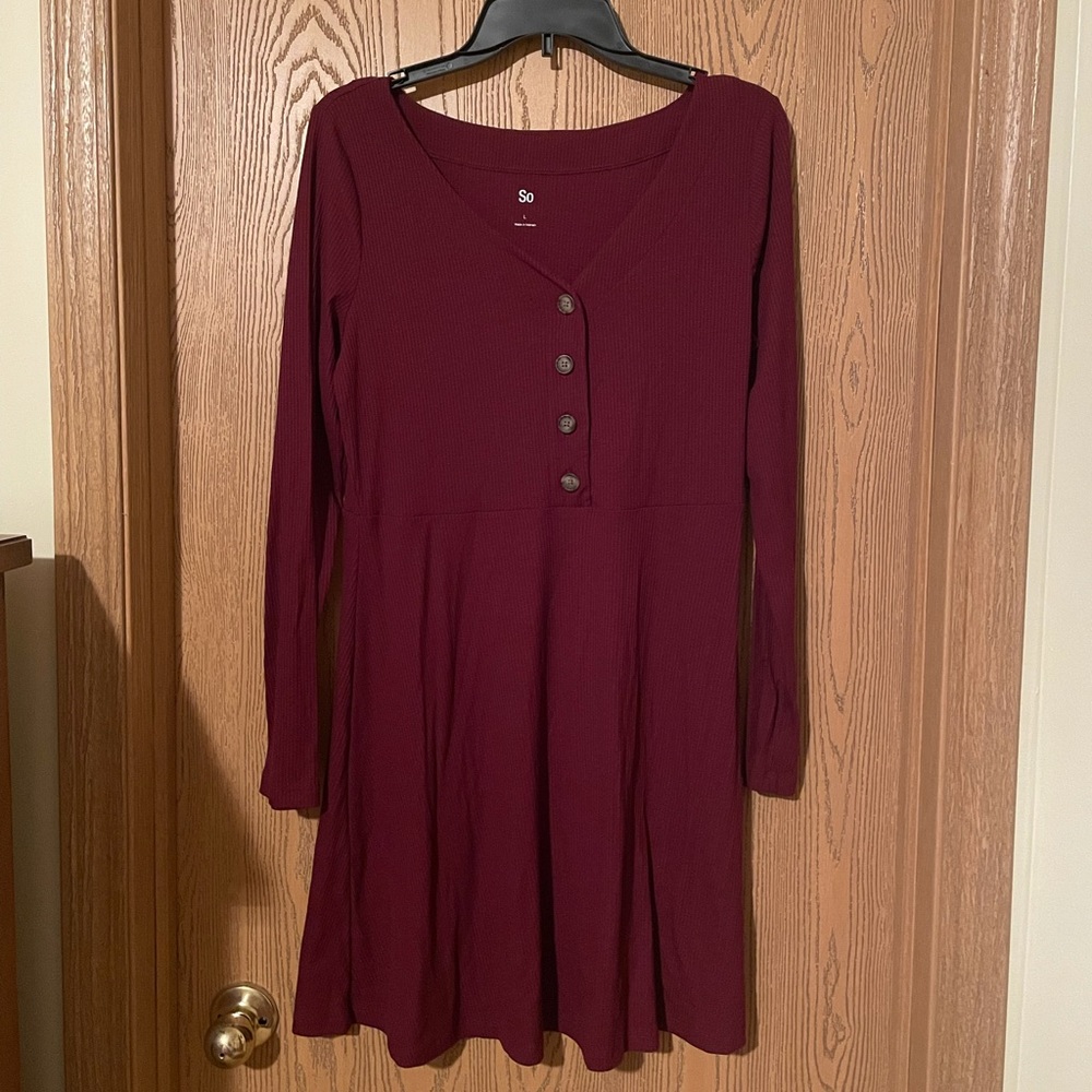 Maroon Button Up Ribbed Sweater Dress, size L